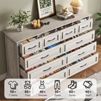 Rustic 10-Drawer Wood Dresser with Metal Handles – 55 Inch