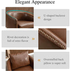 360 Degree Swivel Accent Chair Set o Two with Plump Back Pillow, Waterproo Oil Waxed PU Leather Swivel Armchair with Rivets, Com