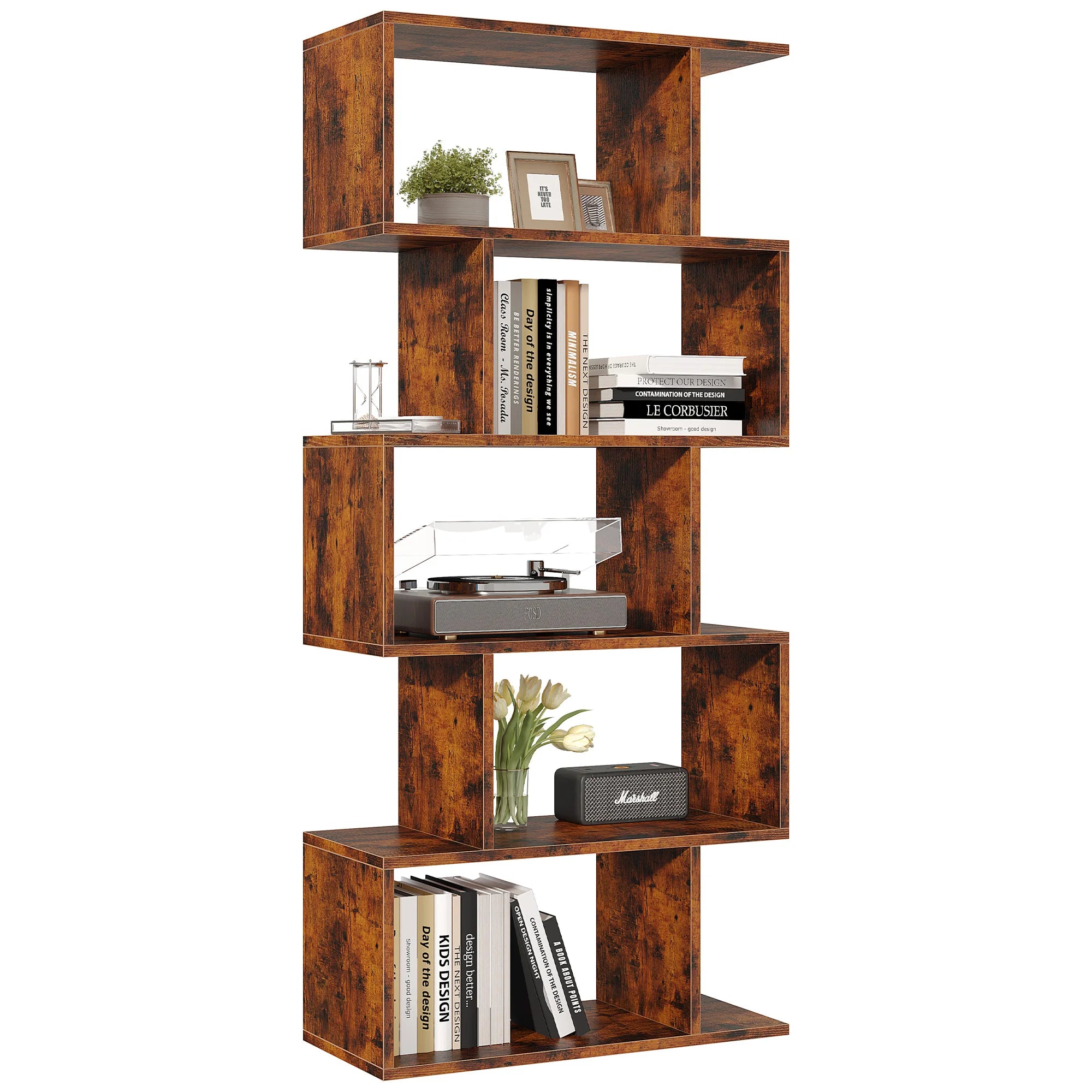 Haven Ridge GeoCraft S-Shaped Bookcase – 5 Tier