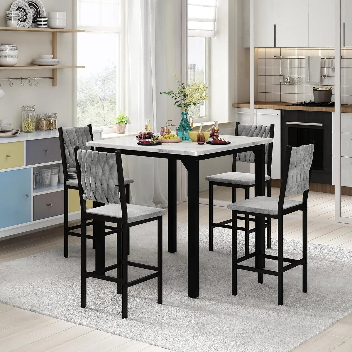 Counter Height Dining Set with Velvet Stools