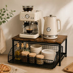 Rustic Pull-Out Countertop Organizer with Sliding Basket