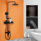 Matte Black Rainfall Shower System with Storage Shelf & Handheld Shower