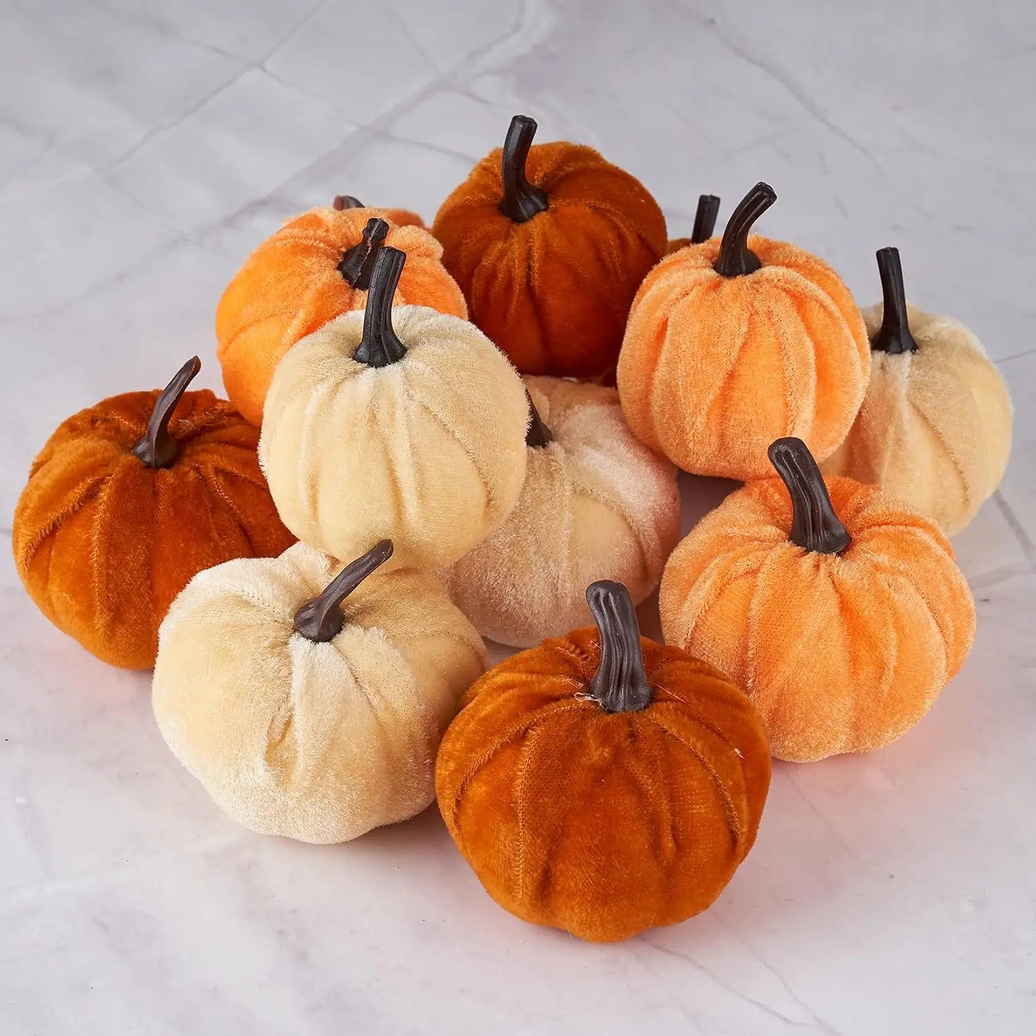 12-Piece Velvet Pumpkin Décor Set – Farmhouse Fall & Thanksgiving Decorations