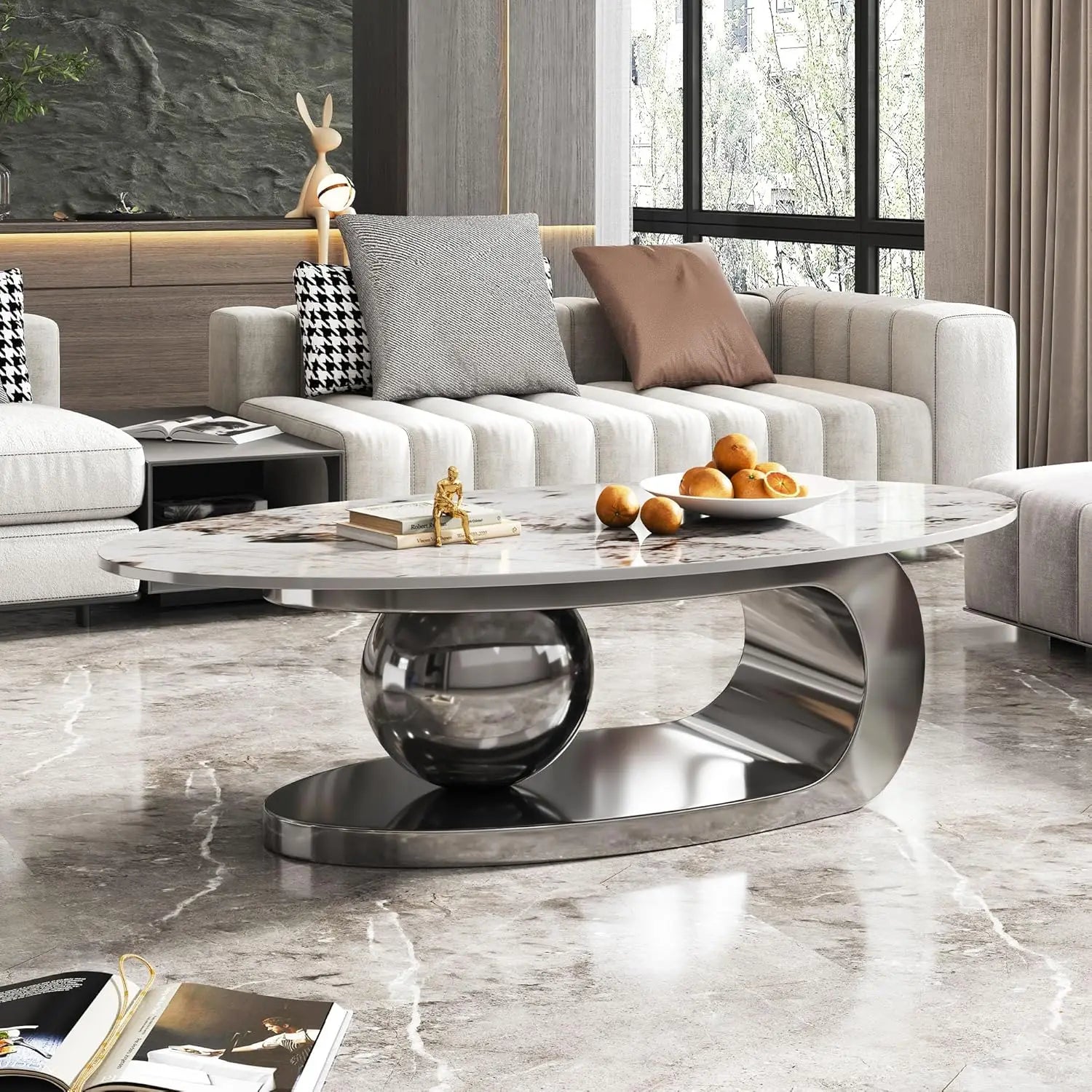 Havencrest Oval Faux Marble Coffee Table