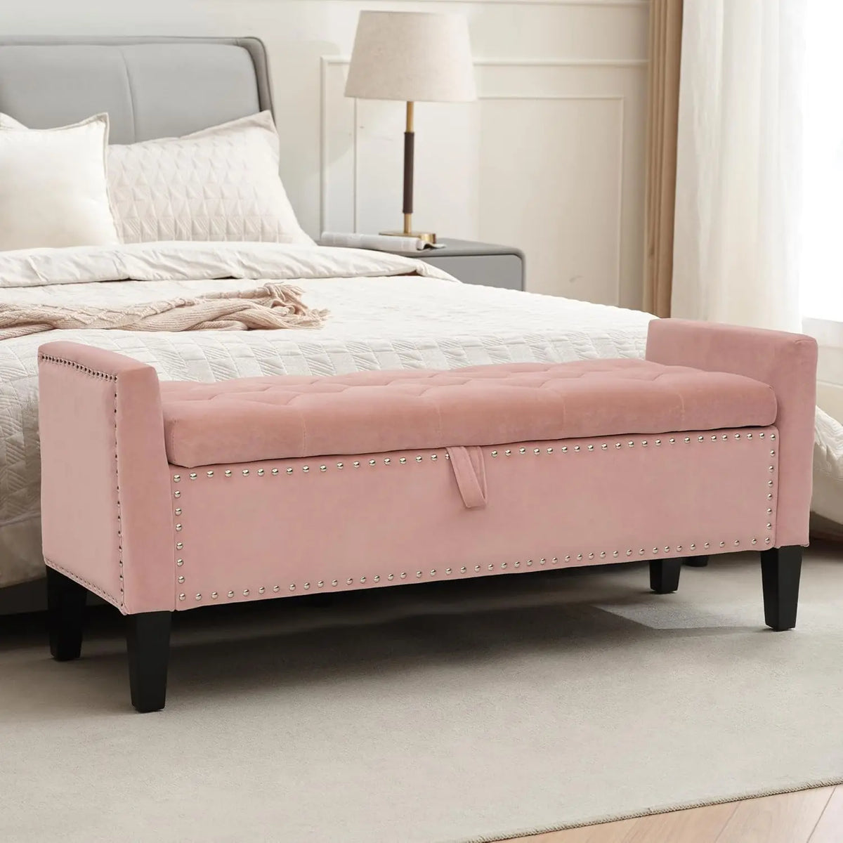 Velvet Storage Ottoman Bench, 45'' Upholstered Button Tufted End of Bed Bench, Modern Storage Bench for Bedroom,, Customized