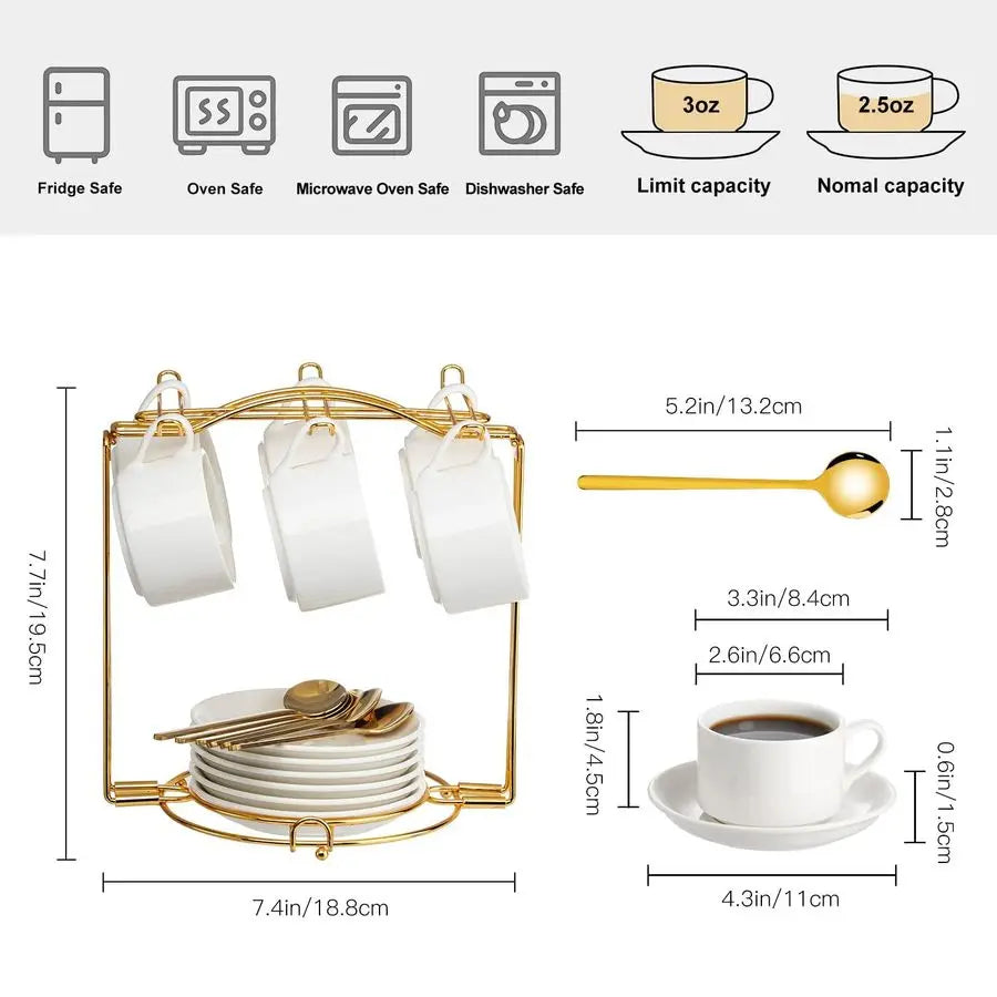 Bella Casa Espresso Cup & Saucer Set with Gold Stand