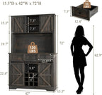 Farmhouse Coffee Bar Hutch with Sliding Barn Door, Wine Racks & 3 Drawers