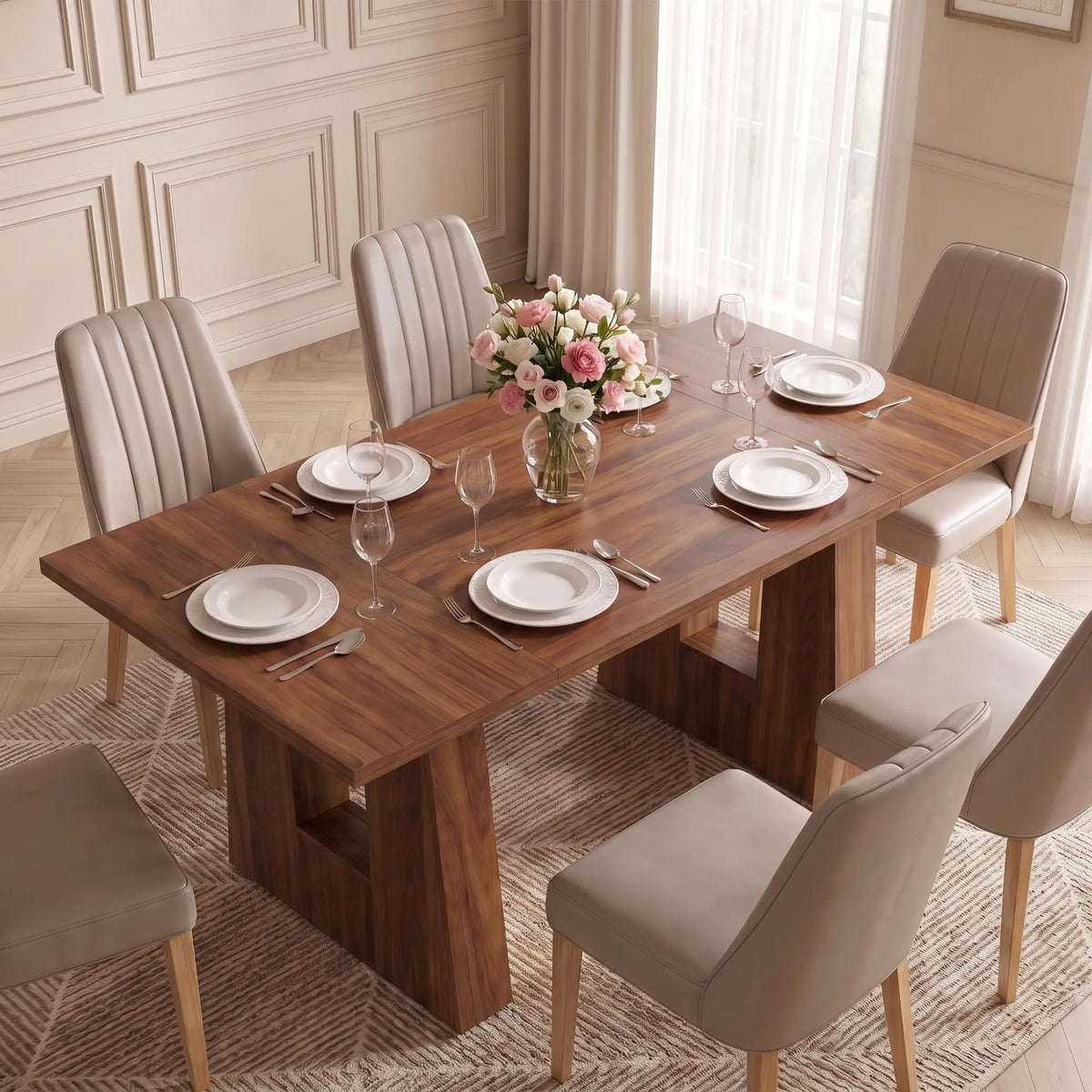 63 Inch Dining Table For 6 People Walnut Wooden Kitchen Table With Heavy Duty Legs Modern Rectangle Table For Kitchen Dining Room