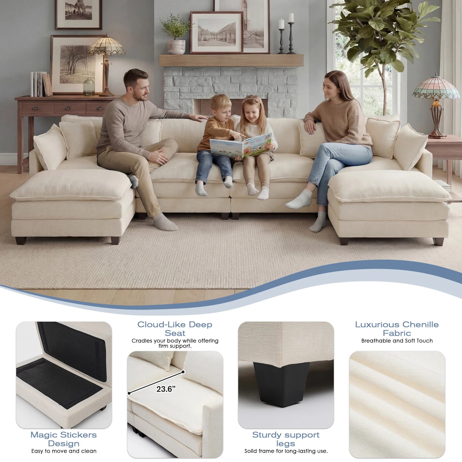 Modular Cloud Sectional Sofa with Ottoman