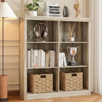 Heritage Farmhouse Bookshelf with Wicker Storage Baskets