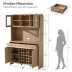 Gray Oak Wine & Coffee Bar Cabinet with LED Lighting, Charging Station, 24-Bottle Wine Rack & Glass Storage