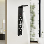 6-Function LED Shower Panel Tower with 8 Massage Jets – Black