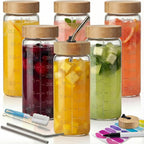 Haven Ridge Refresh Glass Juice Bottle Set with Bamboo Lids – Set of 6
