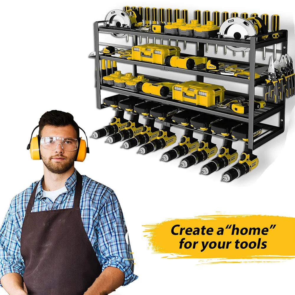 Titan Workshop 4-Tier Wall-Mounted Power Tool Organizer with 8 Drill Holders