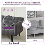 65“ Convertible Futon Sofa Bed w/ 2 USB, Upholstered Tufted Small Adjustable Folding Couch Loveseat, Modern Mid Century, Custom