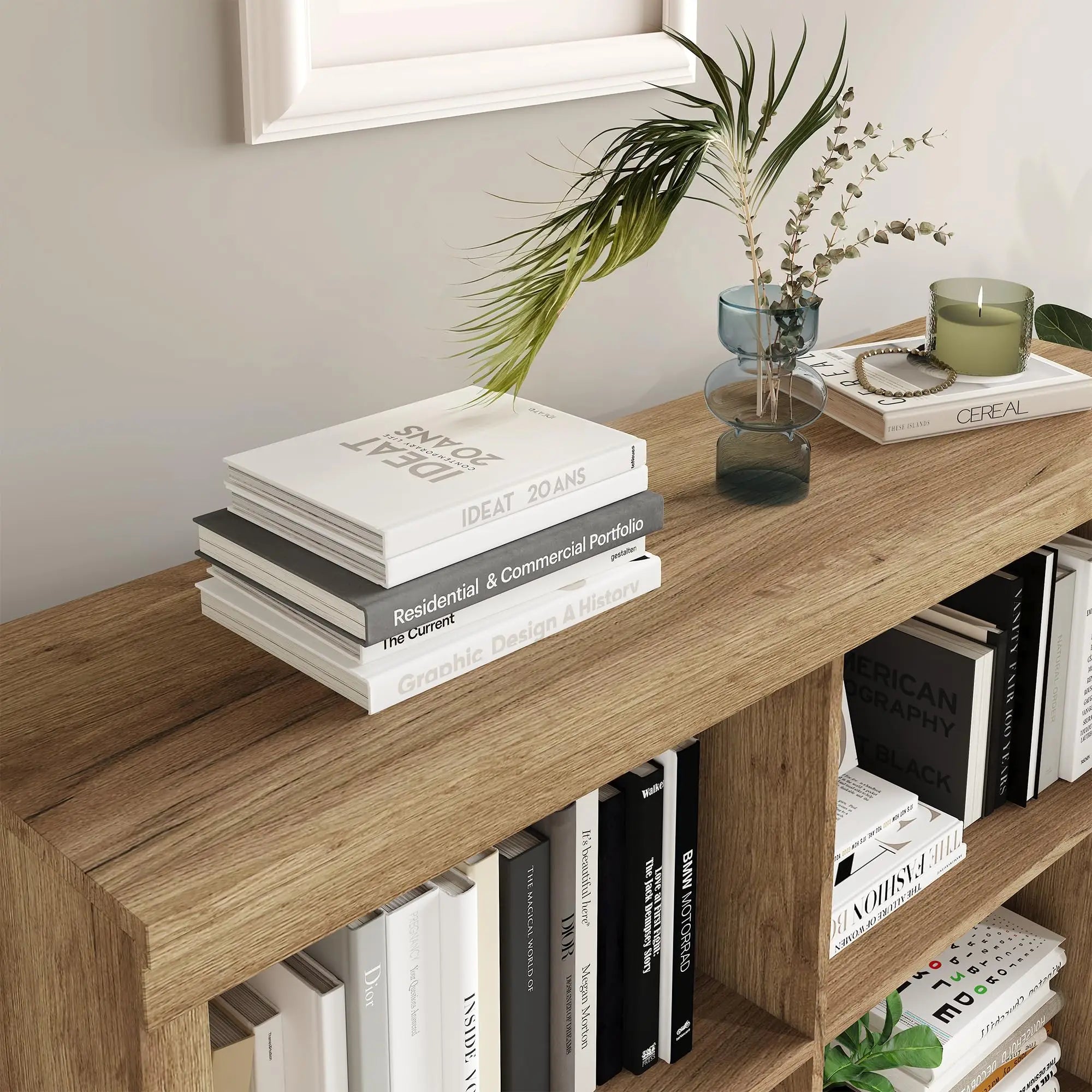 Heritage Farmhouse Bookshelf with Wicker Storage Baskets