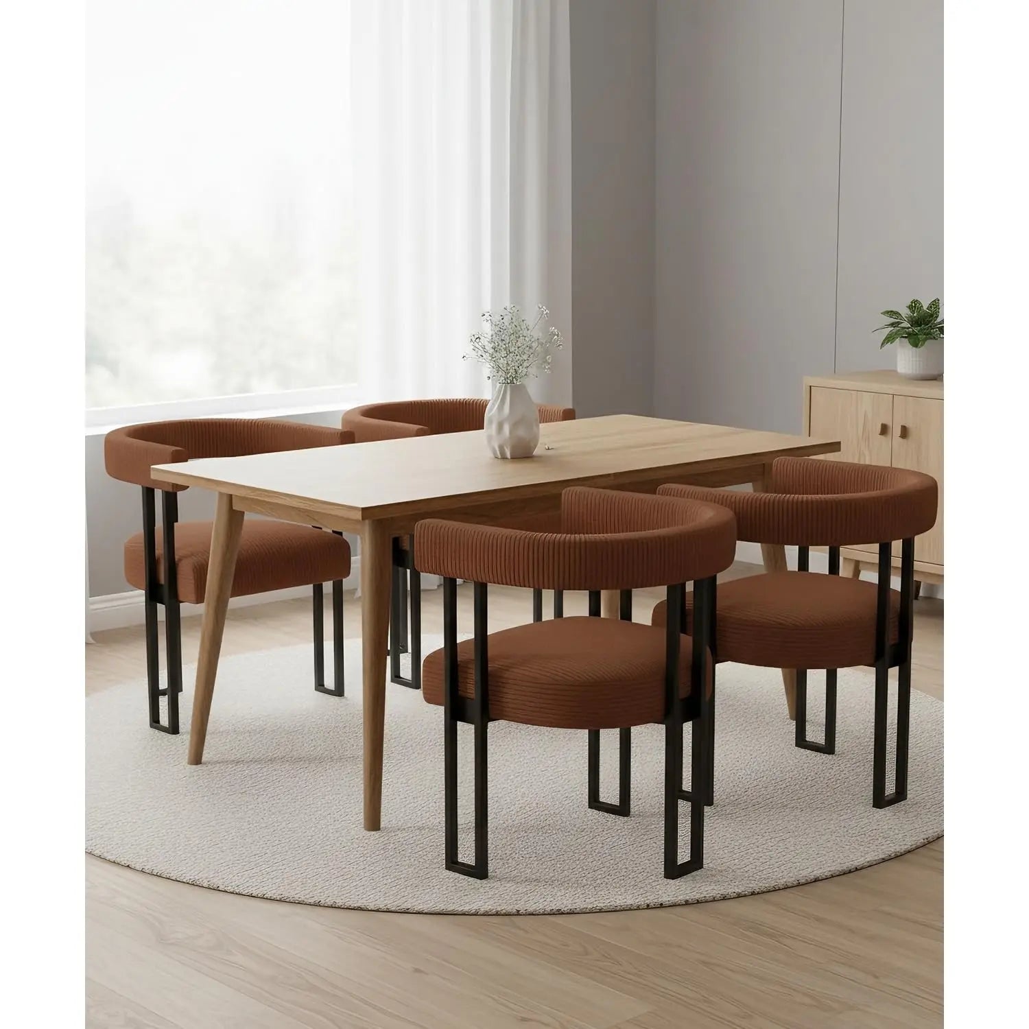 Boucle Dining Chair Set of 4 Corduroy Upholstered Dining Room Chairs Kitchen Chairs with Metal Legs Mid Century Modern, Custom