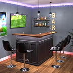 L-Shaped Home Bar Cabinet with Fridge Space, Wine Storage & Solid Wood Countertop