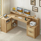 Heritage Farmhouse 62" L-Shaped Executive Desk with Storage & Power Station