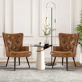Brown PU Leather Mid-Century Wingback Accent Chair Set
