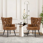 Brown PU Leather Mid-Century Wingback Accent Chair Set