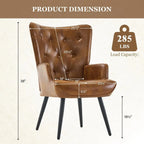 Brown PU Leather Mid-Century Wingback Accent Chair Set