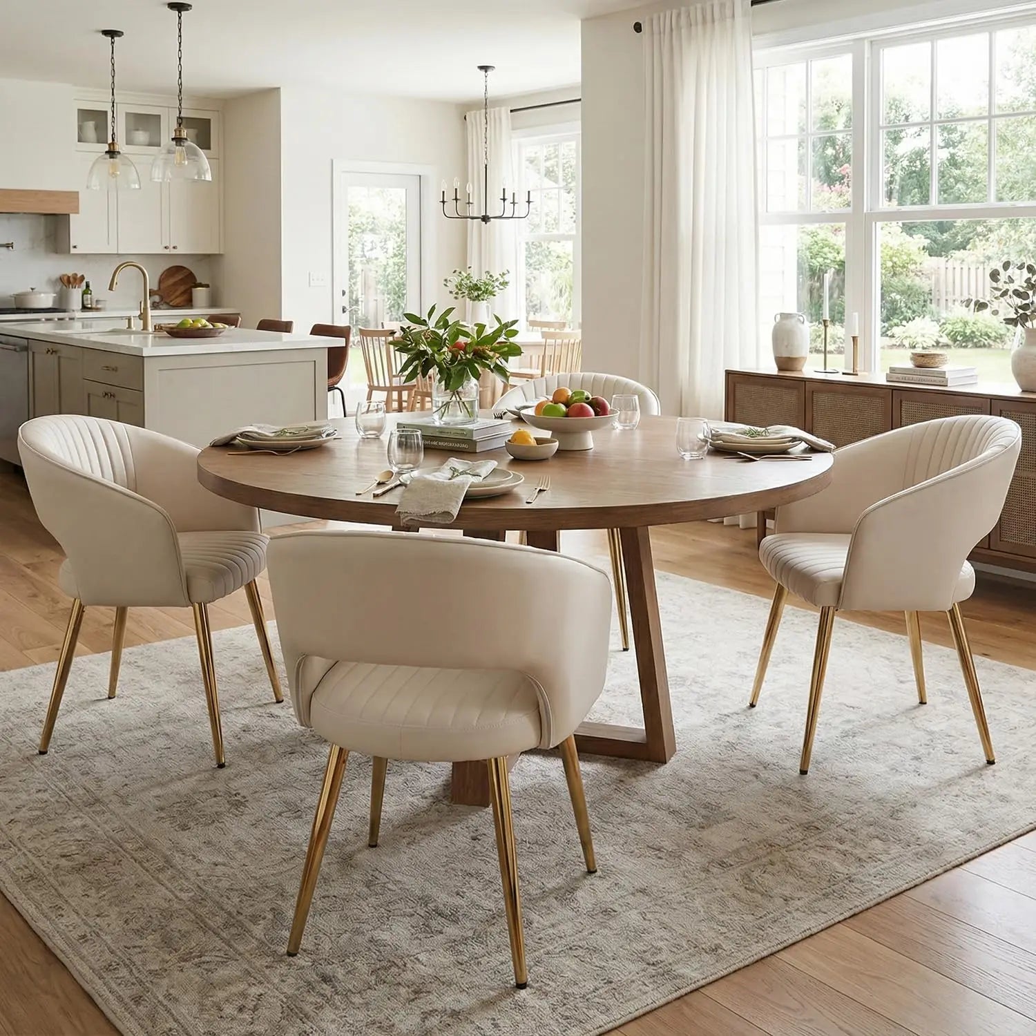 Luxe Haven Cream Faux Leather Dining Chairs with Gold Legs