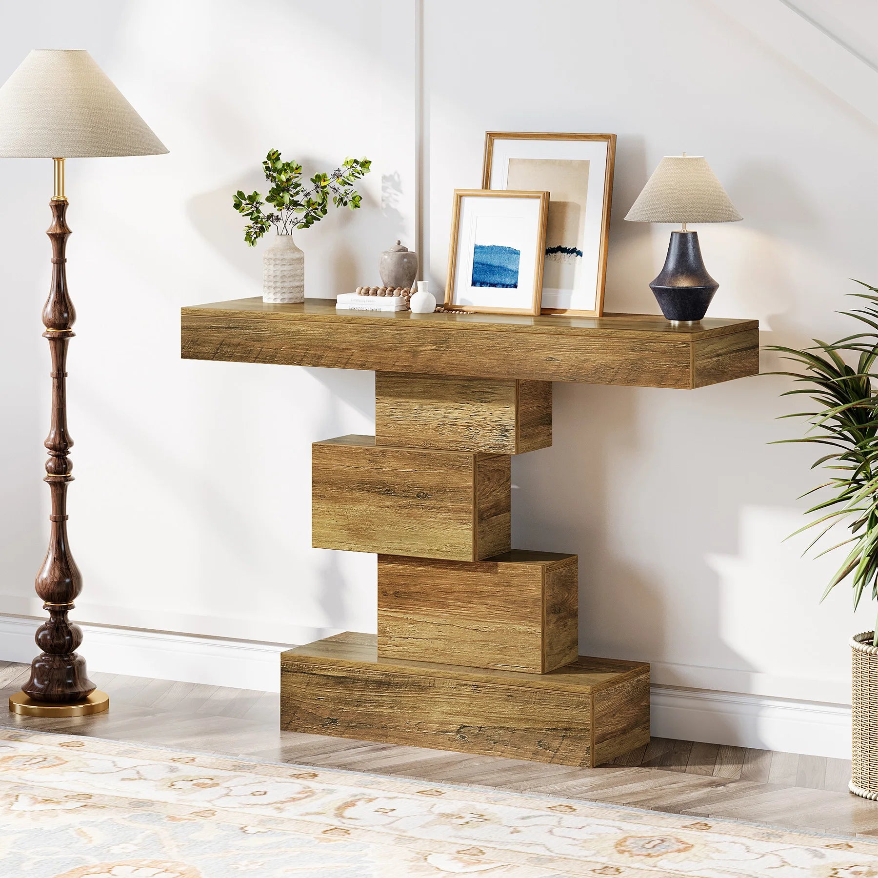 Hearthstone Geometric Farmhouse Console Table
