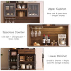 Coffee Bar & Pantry Cabinet with Wine Storage, LED Lights & Charging Station