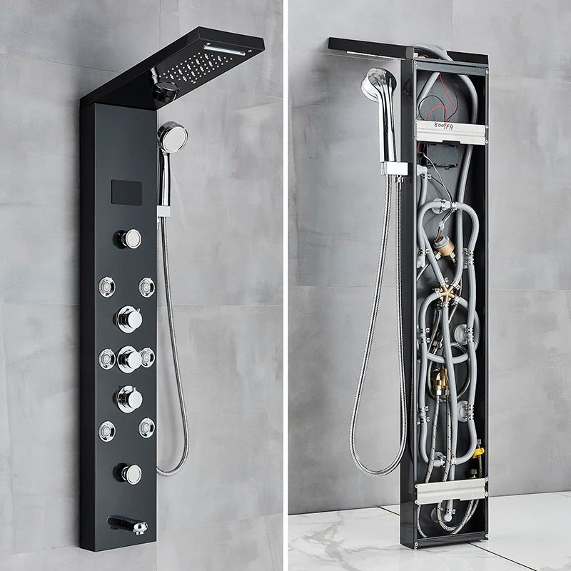 Cascade Luxe LED Shower Panel System with Digital Temperature Display & SPA Massage Jets