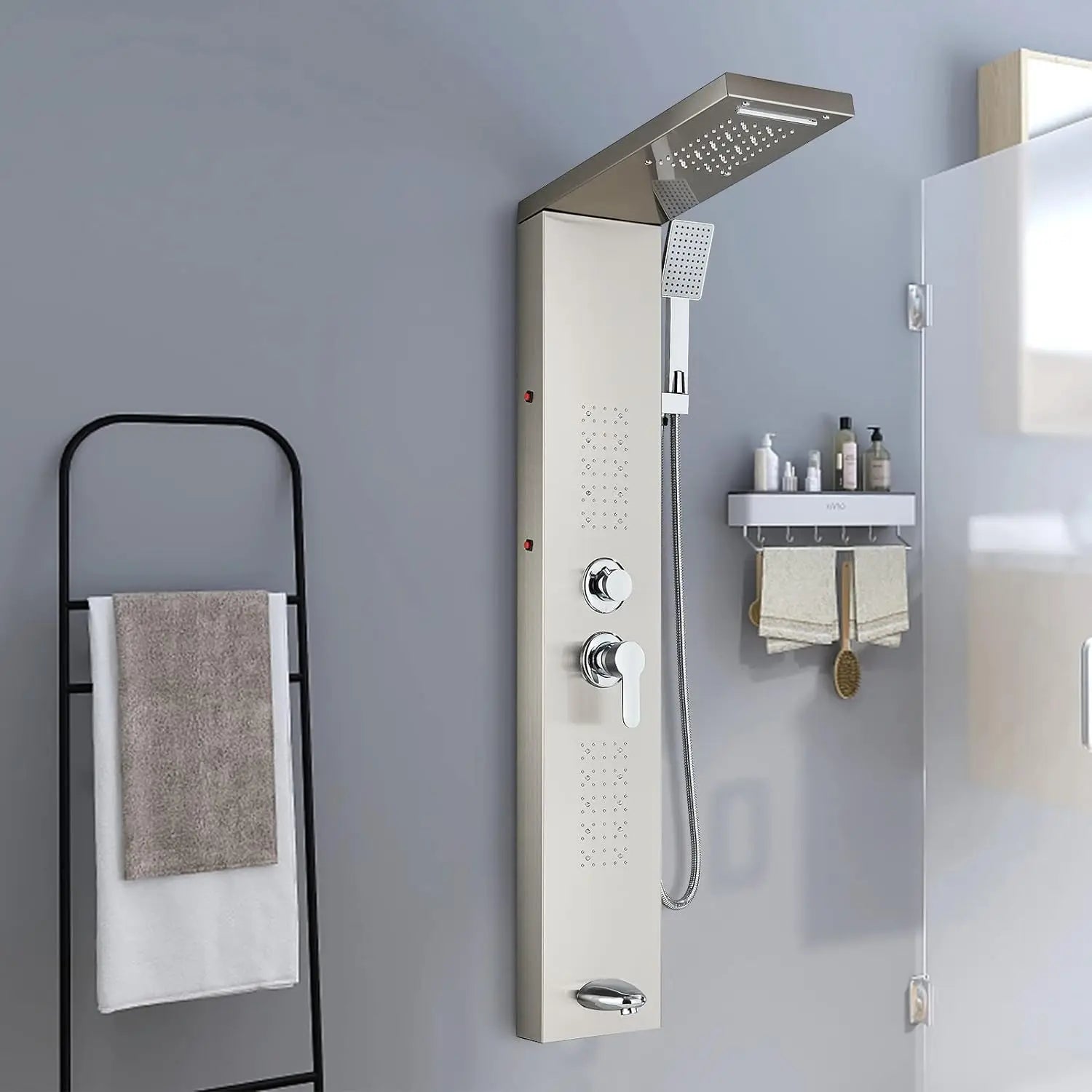 Shower Panel Tower with Rainfall, Waterfall & Massage Jets