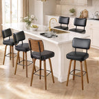 Counter Height Bar Stools Set Of 3, 26in Swivel Bar Stools With Back, Faux Leather Kitchen Island Stools, Bentwood Legs