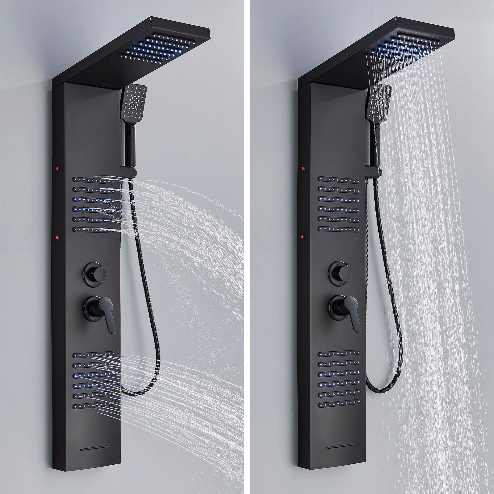 Cascade Elite LED Shower Panel Tower System with Rainfall, Waterfall & SPA Massage Jets