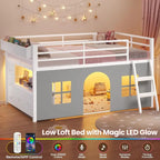 Twin Low Loft Bed with Tent, Storage & LED Lights