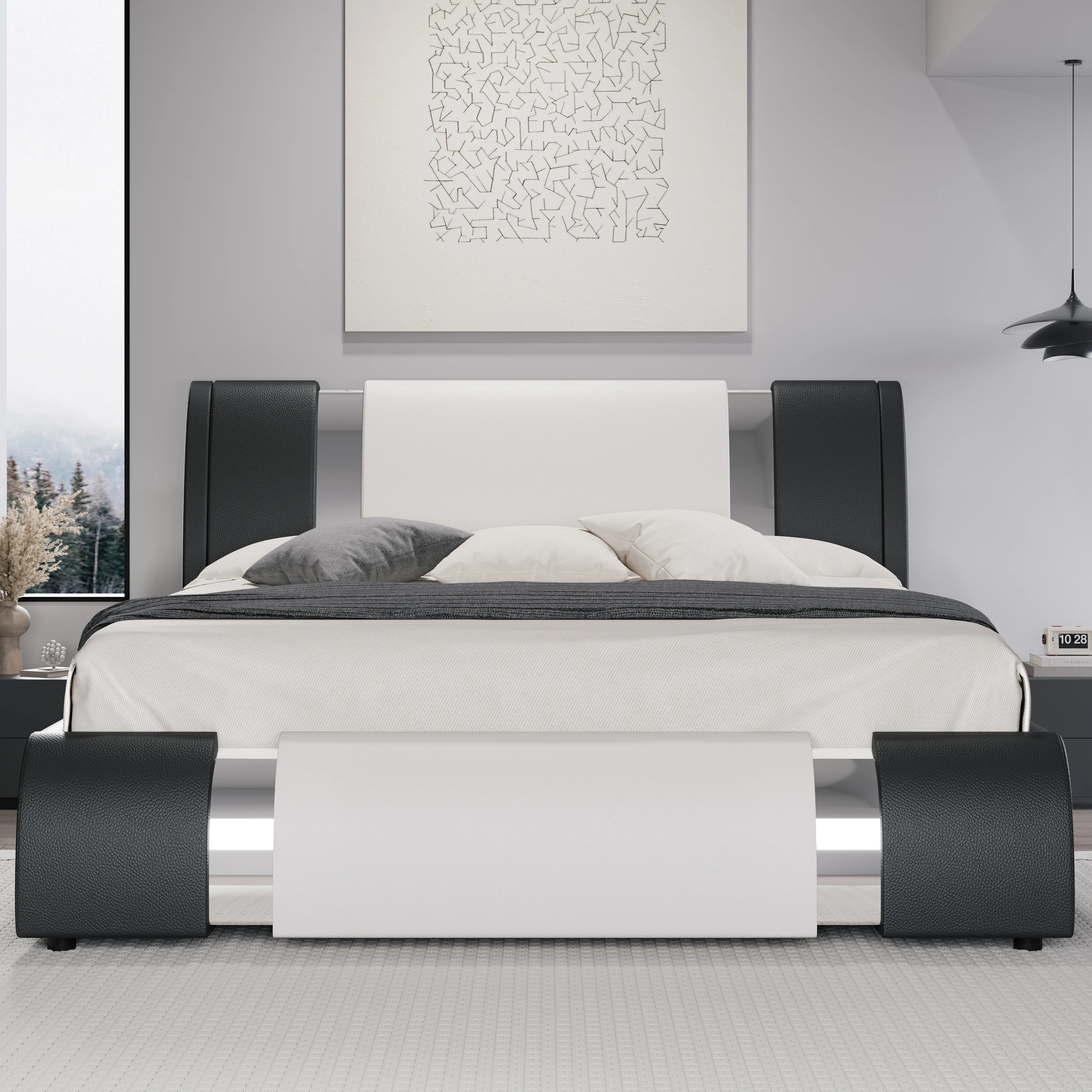 Ironcrest Modern Faux Leather Platform Bed Frame