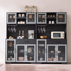 Coffee Bar & Pantry Cabinet with Wine Storage, LED Lights & Charging Station