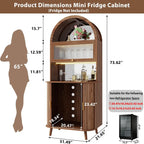 73" Arched Walnut Bar Cabinet with Fridge Space & LED Lighting