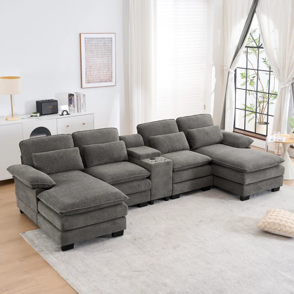 Cloudhaven U-Shaped Chenille Sectional Sofa with Storage – 124 Inch