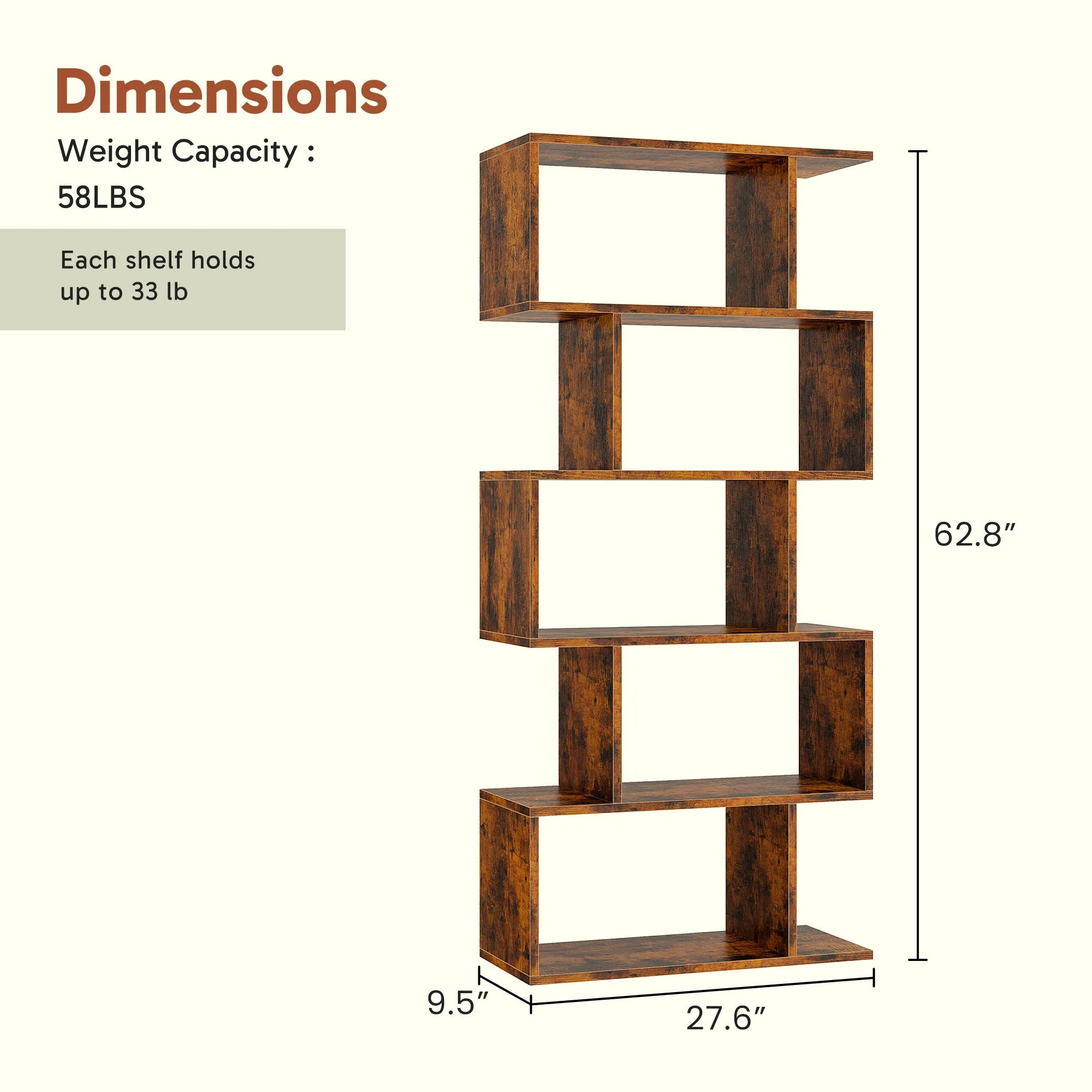 Haven Ridge GeoCraft S-Shaped Bookcase – 5 Tier