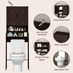 Farmhouse Over Toilet Storage Cabinet, Metal Frame with Barn Doors, Space-Saving Bathroom Rack