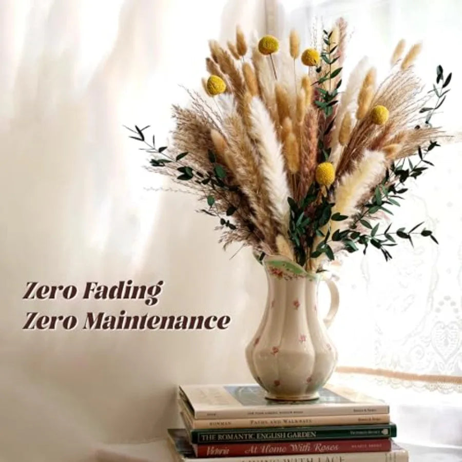 Olive Green Pampas Grass & Dried Flower Bouquet – Boho Rustic Arrangement