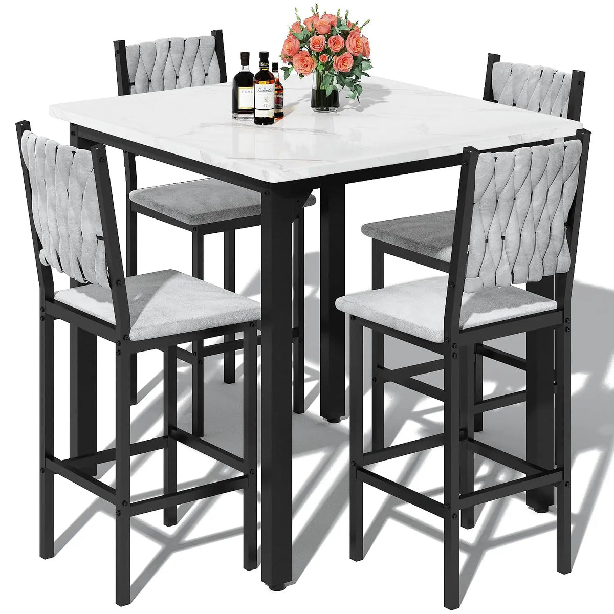 Counter Height Dining Set with Velvet Stools