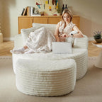 CloudNest Round Corduroy Chaise Lounge with Ottoman