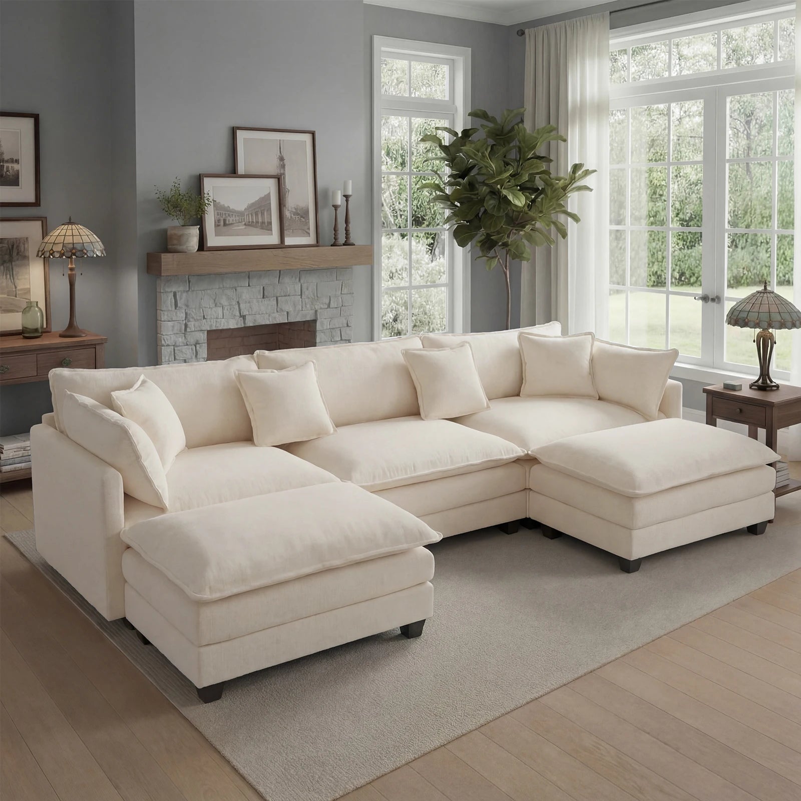 Modular Cloud Sectional Sofa with Ottoman