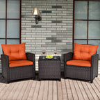 HavenHarbor 3-Piece Wicker Patio Conversation Set with Cushions & Glass Coffee Table