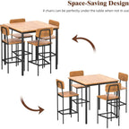 5 Piece Dining Table Set with 4 Chairs, Industrial Space Saving Kitchen Dinette for Apartment, Brown