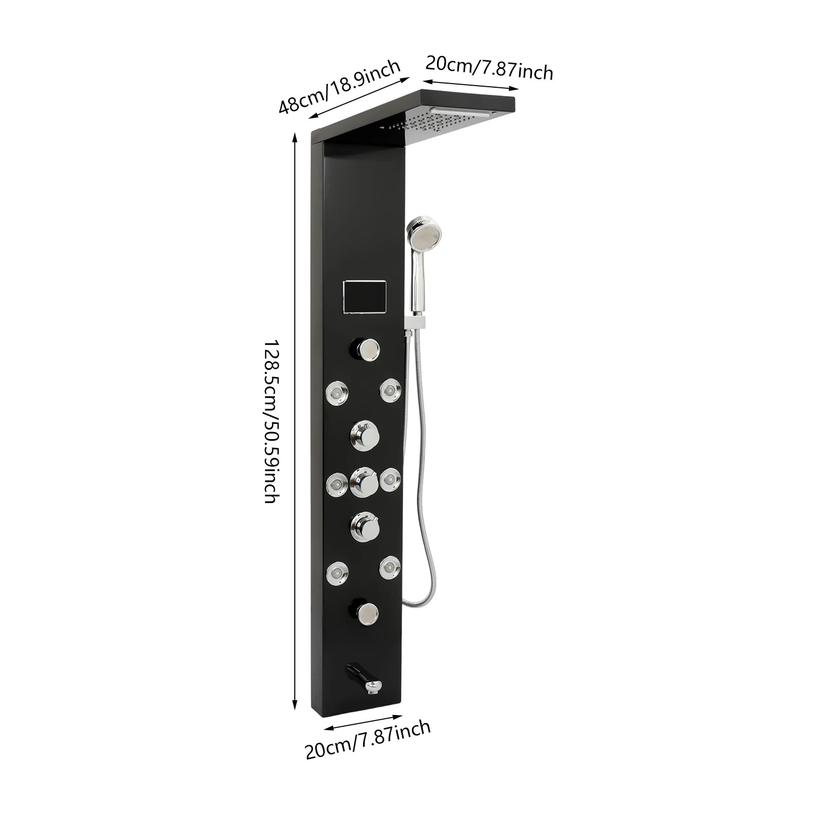 6-Function LED Shower Panel Tower with 8 Massage Jets – Black