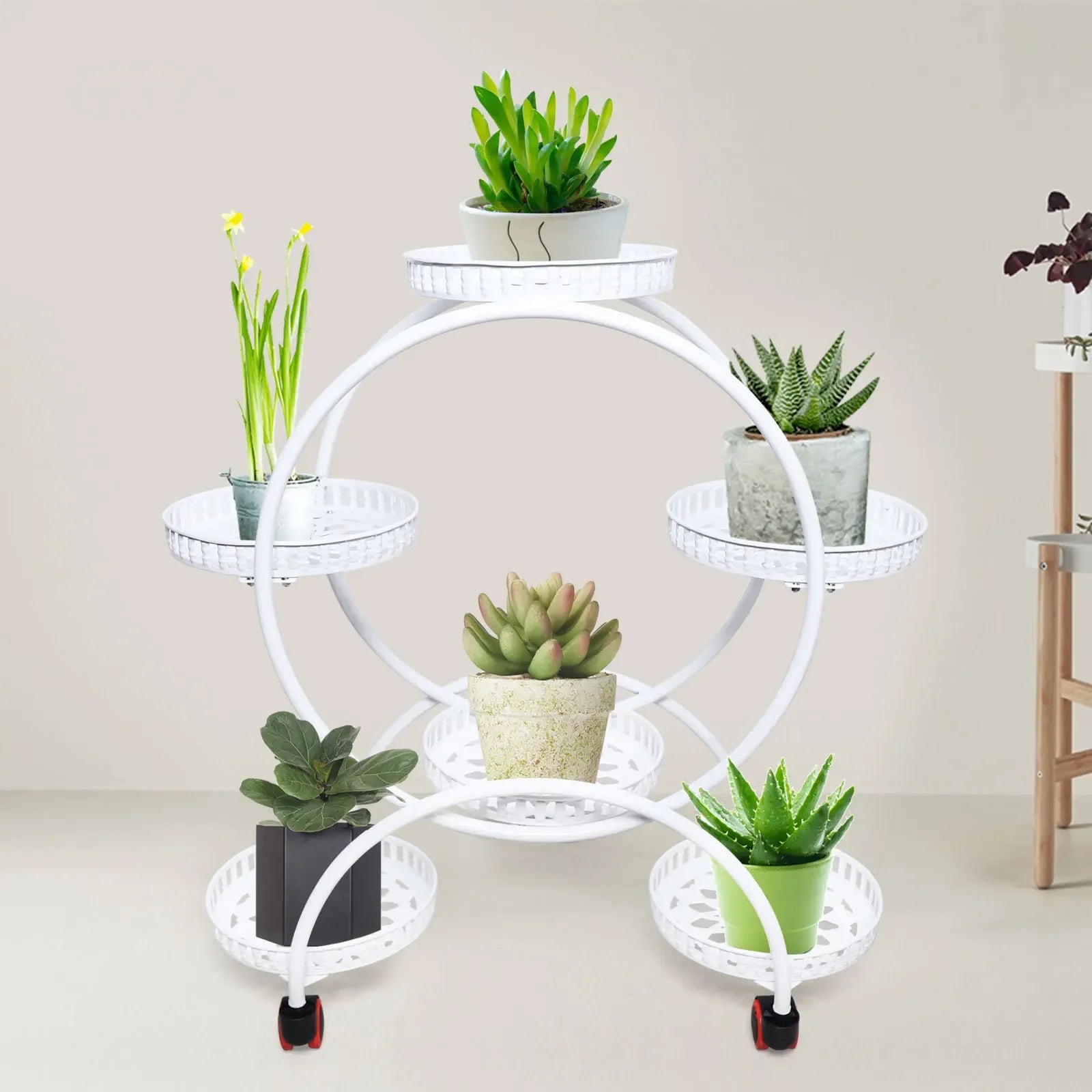 HavenHarbor 6-Pot Rolling Metal Plant Stand – Indoor & Outdoor Multi-Tier Flower Display Rack