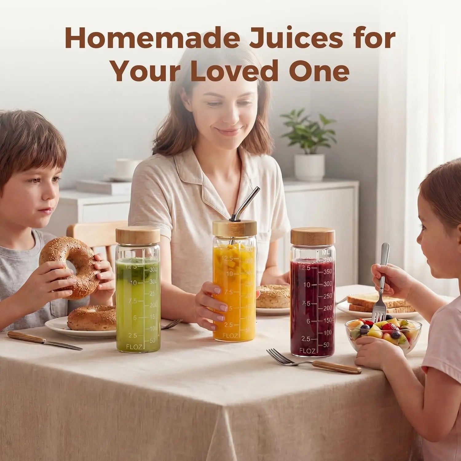 Haven Ridge Refresh Glass Juice Bottle Set with Bamboo Lids – Set of 6