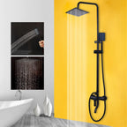 Matte Black Rainfall Shower System with Storage Shelf & Handheld Shower
